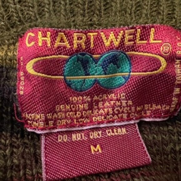 Vintage Gold Chartwell Sweater – Men’s Medium – Geometric Knit Leather Squares - Picture 4 of 6